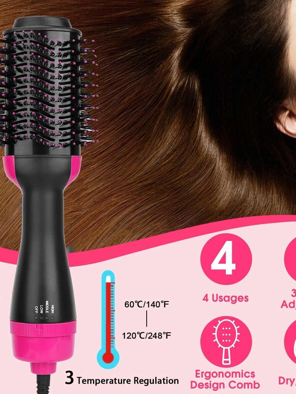 Hot Hair Brush 4 In 1 Hair Dryer Volumizer Brush Dryer